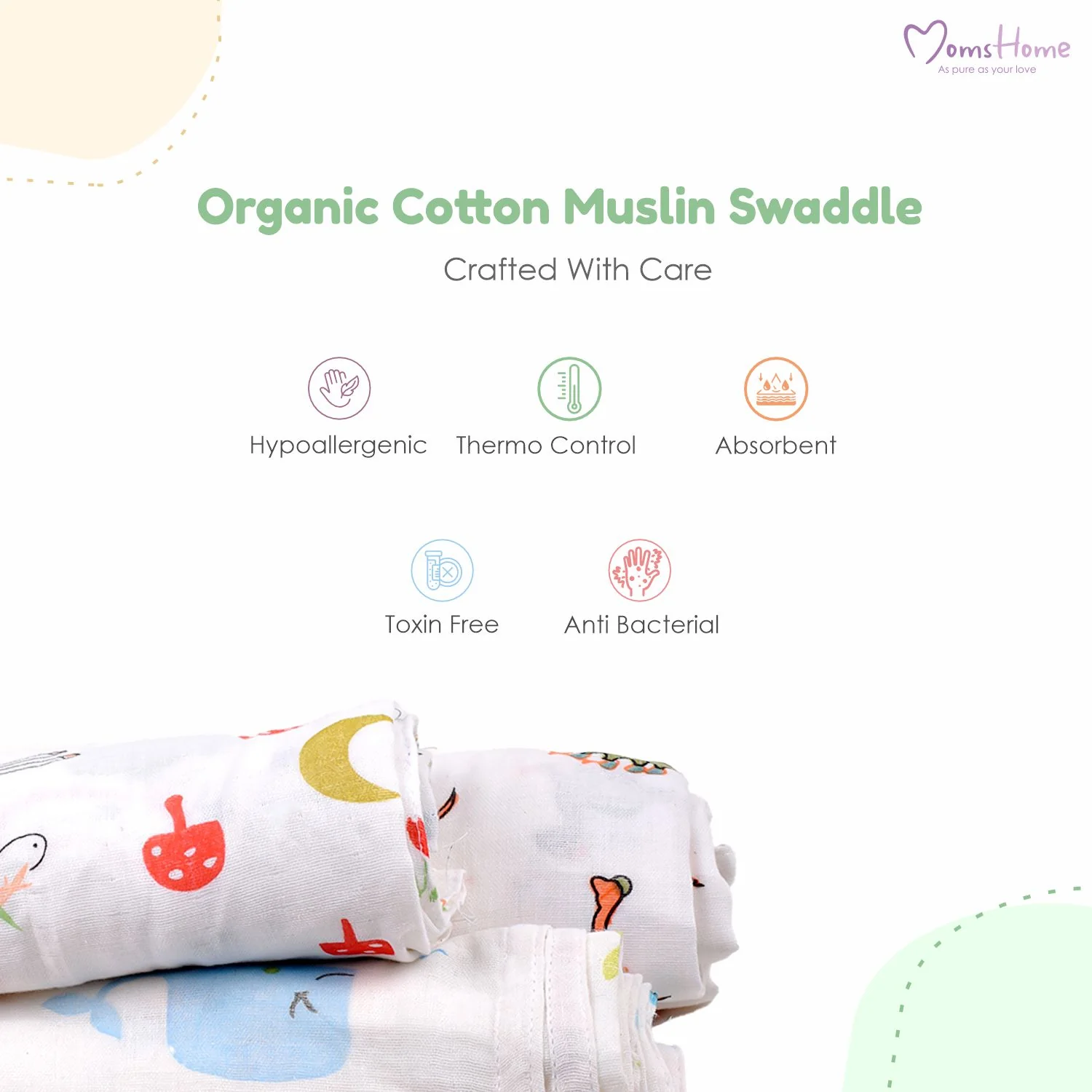 Baby Muslin Swaddle | 100x100 CM | Pack of 1 | Avocado - Image 4