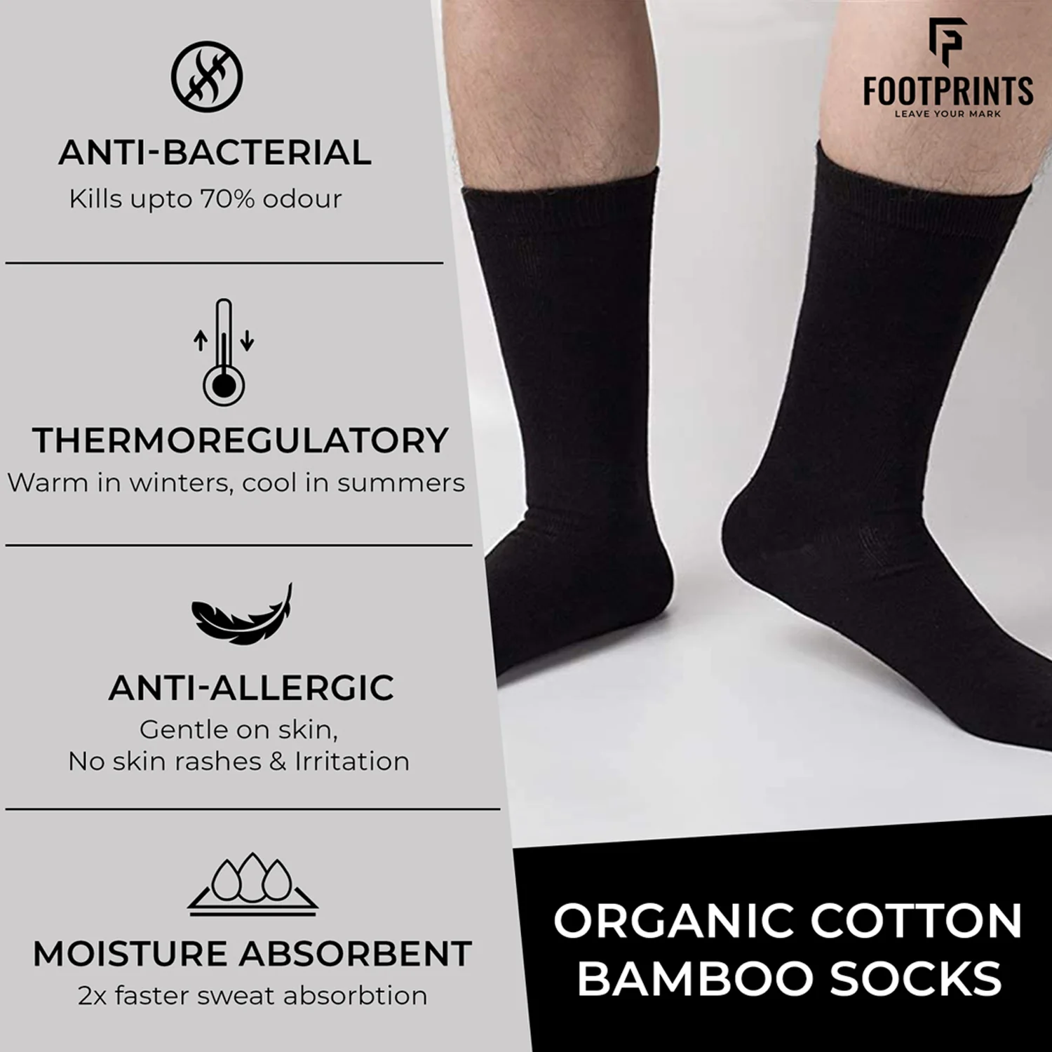 FOOTPRINTS Unisex Solid Cotton Formal & Ankle-Length Socks -Pack Of 3 - Image 4